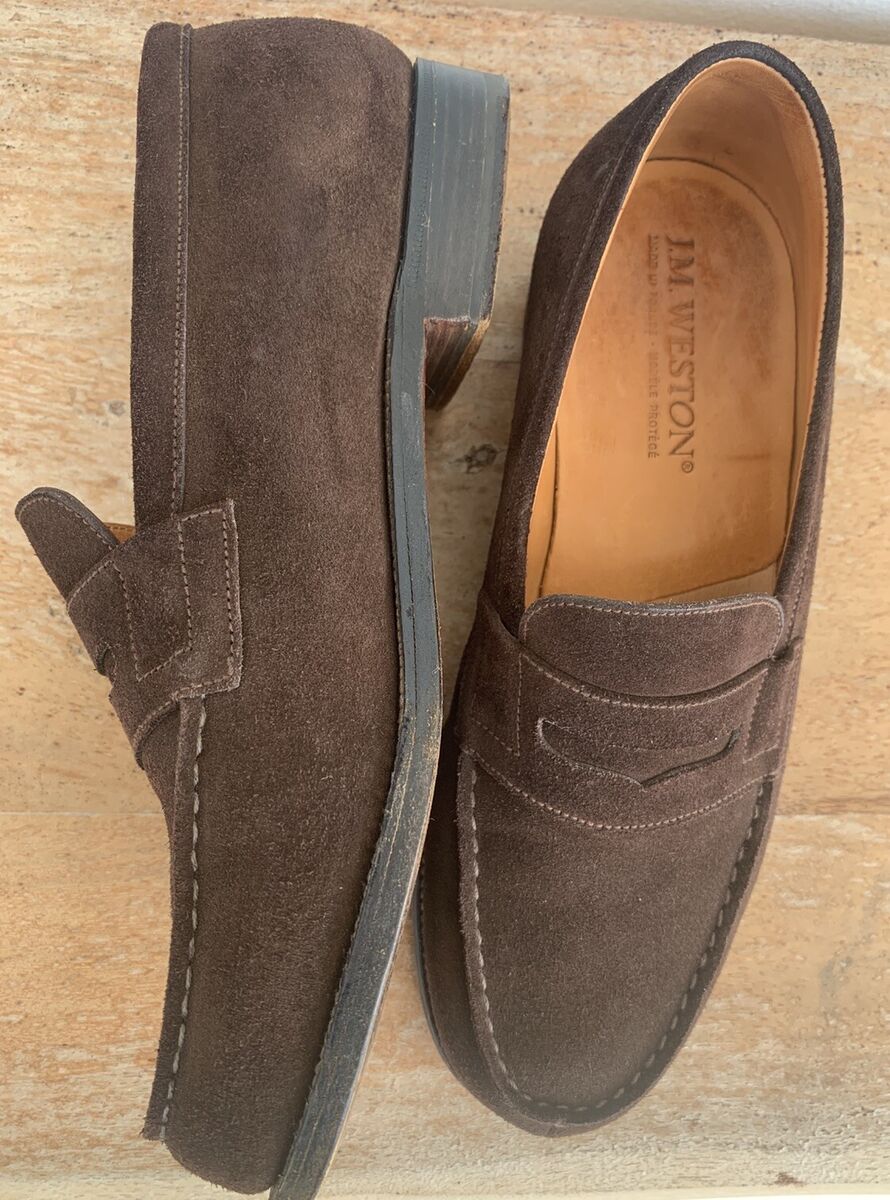 J.M. Weston Signature 180 Penny Loafer Brown Suede Size 6E J.M. Weston Signature 180 Penny Loafer Brown Suede Size 6E