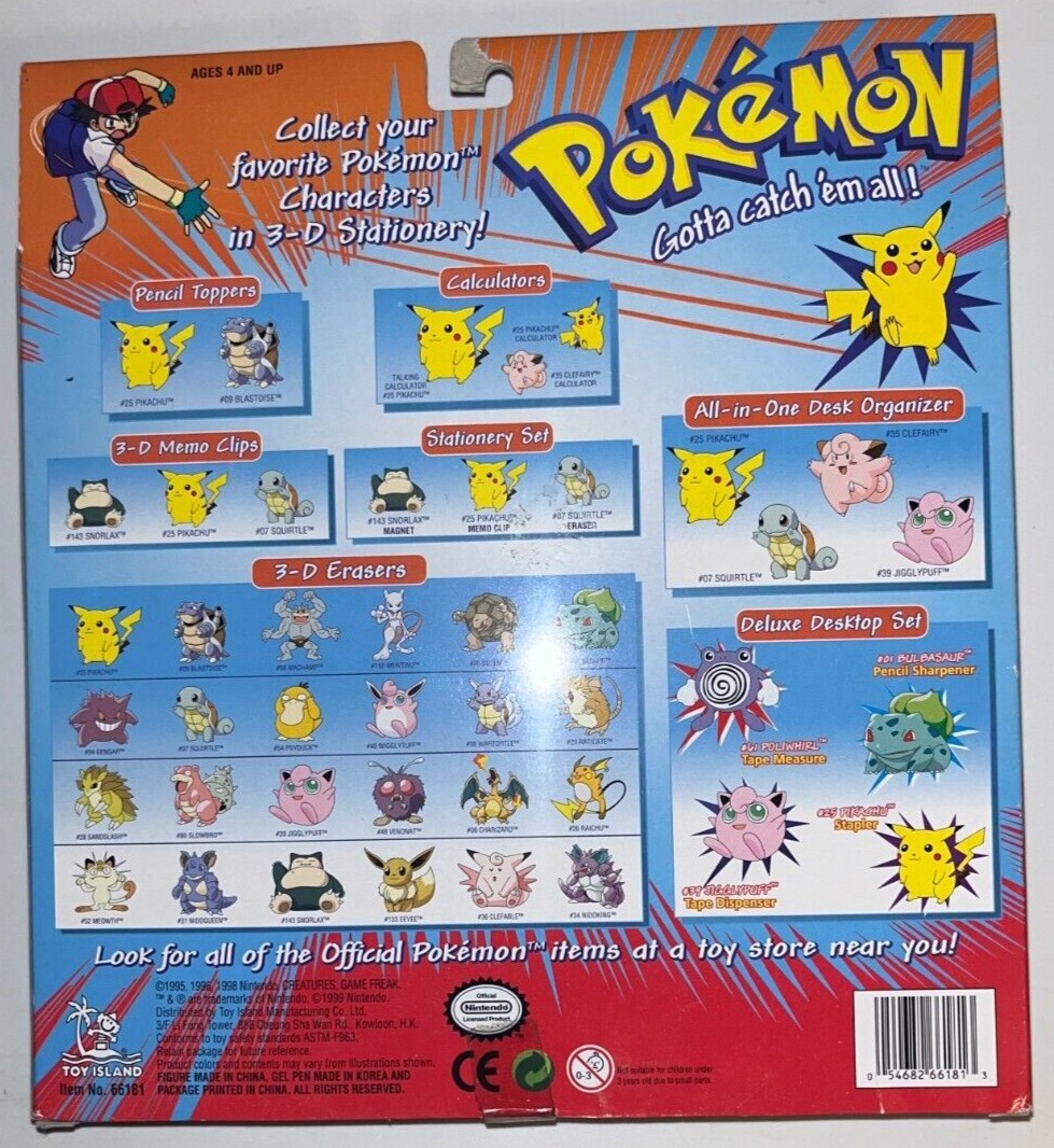 Vintage 1999 Pokemon Toy Island 6 Peice Gel Pen Set SEALED 