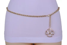 Women Gold Metal Chain Fashion Belt Hip Waist Flower Charm Size XS S M L XL XXL