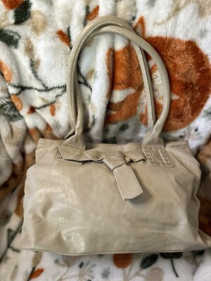 ROBERTA GANDOLFI Beige Italian LEATHER Studded Bow Detail HOBO Shoulder Bag 