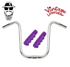 Vintage Lowrider 11" Chrome U Handlebar 25.4mm W/120mm Purple Lowrider Grips.