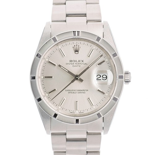 ROLEX Oyster Perpetual Date Engine Turned Bezel 15210 Warranty 1997 SN/#W
