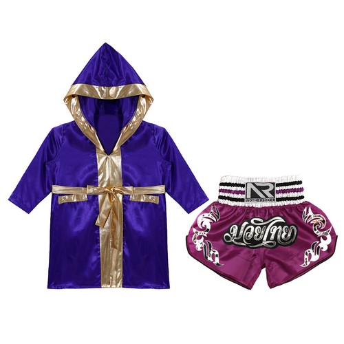 Kids Boys Robe+Shorts Side Split Costume Stage Performance Boxing Outfit Soft - Picture 15 of 87