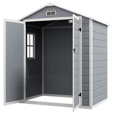 Outdoor Storage Garden Plastic Utility Tool Shed with Double Lockable Doors Vent