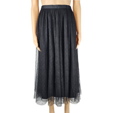 Needle & Thread Womens Black Tulle Pleated Midi Skirt Size UK 8