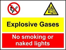Explosive gases no smoking no naked lights flammable liquids safety sign 