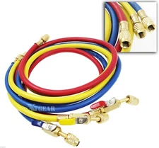 60"HVAC 1/4"SAE 600 PSI Shut Off Ball Valve A/C Refrigerant Charging Hoses