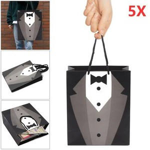 5 X Paper Tuxedo Groomsmen Thank You Gift Bags Black Wedding Bridal Party Uk Ebay