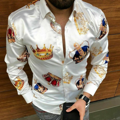 Button Down Shirt Mens White Gold Crown 