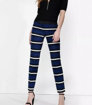 Express Women's 6R Editor Trouser Pants (32x27) Skinny Cigarette Blue/Black