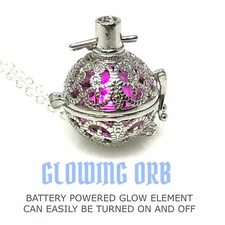 Steampunk Victorian glow in the dark fire orb necklace gothic lolita silver