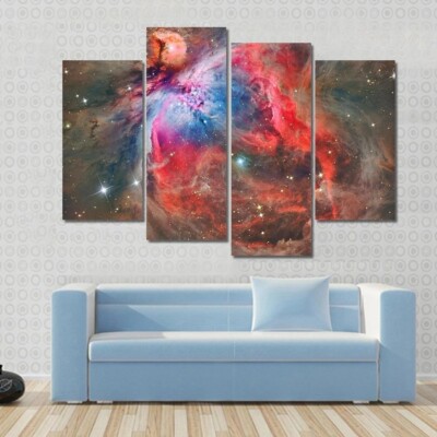 Colorful Orion Nebula Explosion Cosmic Space 4 Piece Panel Canvas Wall Art Decor