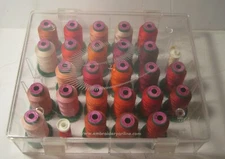 OKLAHOMA EMBROIDERY Spool Case with 25 ISACORD Thread Spools ORANGES Pinks REDS