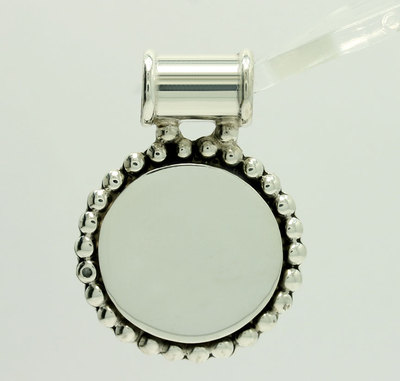 Vintage Sterlingsilber gravierbar poliert Kreis Perlen Rand Schieber Anhänger
