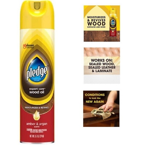 Pledge Moisturizing Oil Spray Wood Oil Amber Argan Scent Protect Furniture 9.7oz eBay