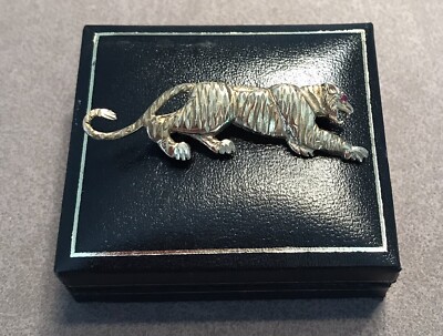 9 kt GOLD PANTHER BROSCHE 375 LÖWE PANTHER TIGER LEOPARD RUBIN AUGEN TOP