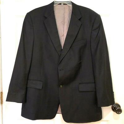 Hart Schaffner Marx Macys Navy Windowpane 2 Butt Single Vent Sport Coat Mens 44R