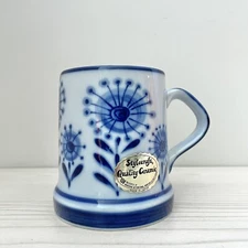 Vintage NOS 70s Nordic Stylecraft Ceramic Mug CJ Peterson Blue Floral Japan