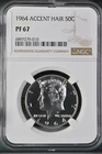1964 KENNEDY HALF DOLLAR, 50C, NGC PF 67, ACCENTED HAIR
