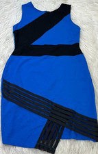 EUC *GUESS* Royal BLUE BLACK STRIPE Color block BODYCON DRESS Medium