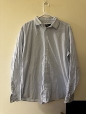 Dolce & Gabbana Mens Button Up Shirt Classic Fit White Blue Striped Size 54