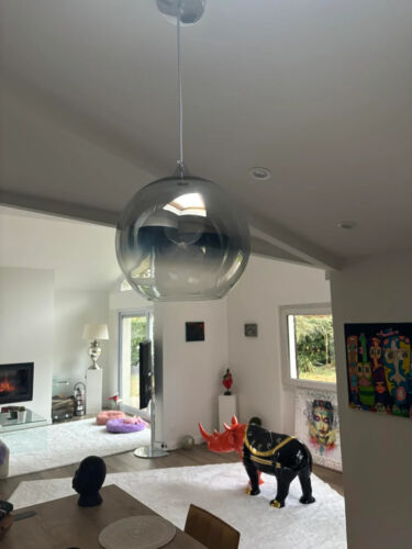 Pendelleuchte/Lampe 25cm Silberglas, kugelförmiger Farbverlauf/Rauchglas Kugelschirm - Bild 3 von 21