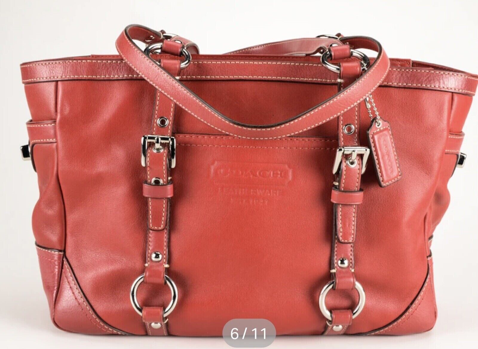 Coach Red Leather Handbag Tote 2010 East/West Gal… - image 5