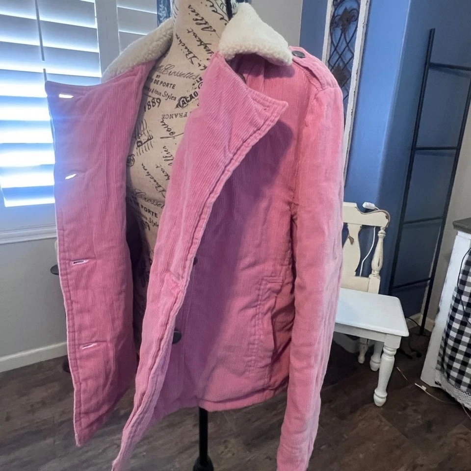 Chaqueta Pana Rosa Pétalo con Cuello Sherpa Vintage Moto Y2K Barbiecore Foto 3 de 4