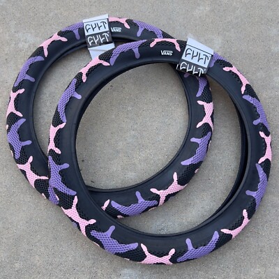 PAIR OF CULT BMX VANS TIRES 20x2.40'' PURPLE CAMO w/ BLACK SIDEWALLS