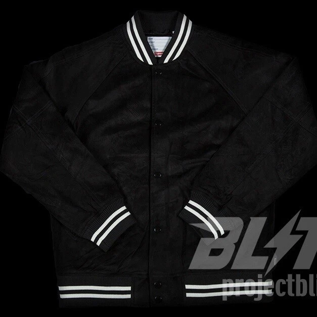 VESTE UNIVERSITAIRE EN DAIM SUPREME SS17 NOIRE TAILLE M MEDIUM 2017