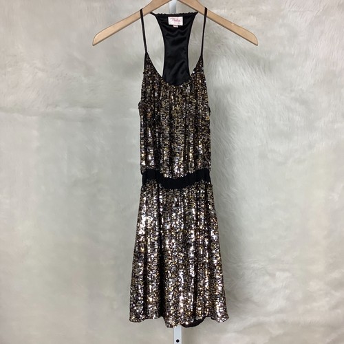 Black Racerback Silk Sequin Mini Dress 
