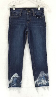 Else / Raw Hem Paint Embellished Stretch Ankle Crop Denim Capri Jeans / Size 25