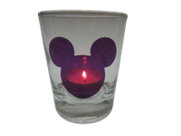 "Teelicht Glas Windlicht Print \"Micky\" Brombeere Glitzer Tranzluzent Handmade"