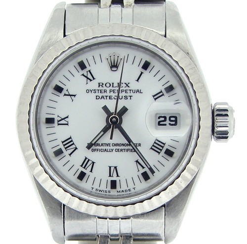 Rolex Datejust Lady Stainless Steel Watch 18K White Gold white Black Roman 69174 - Picture 1 of 5