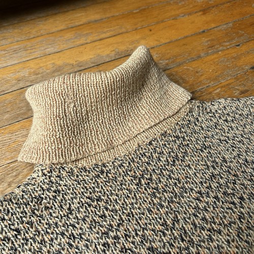 VTG 1930’s 40’s Hand Knit Turtleneck Fisherman Sweater Wool Mens S Brown Oatmeal - Picture 9 of 12