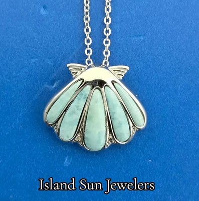 Alamea Sonnenmuschel Anhänger, Sterlingsilber, Larimar & Topas