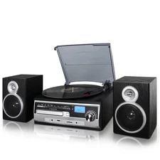 Trexonic 3-Speed Turntable Stereo System Record CD Player w FM Bluetooth AUX USB