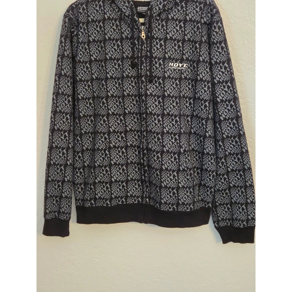 Sudadera con Capucha Hoyt Tiro con Arco Cremallera Completa Negra Gris Logo Patrón Para Hombres XL Foto 4 de 4