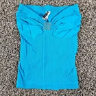 VTG Y2K Womens One Size Stretchy Tube Top Bright Blue Ribbed Rhinestones