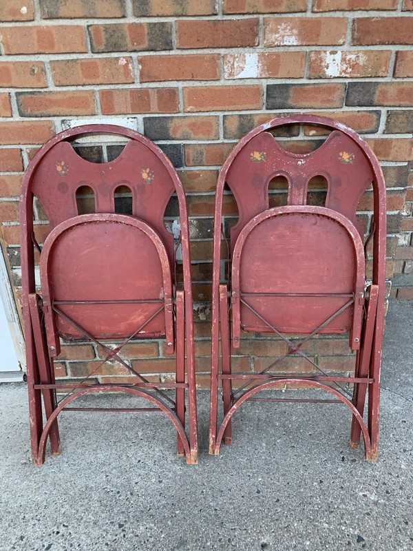 Louis Rastetter & Sons Antique Red Pair  Kumfort Wood Folding Chairs (2)