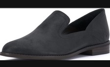 Lucky Brand Women's Black Leather Slip-On Flat Lightweight Round Toe Logo 8M