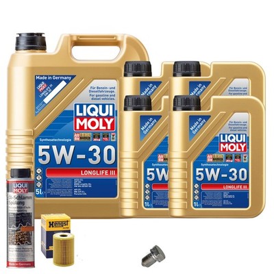 Motoröl 5W30 LIQUI MOLY 9L+HENGST Ölfilter+Ölschlammspülung+Ölablassschraube