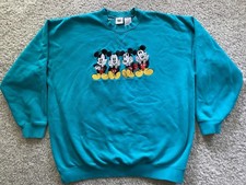 Vtg Mickey Mouse Sweatshirt The Disney Catalog Tag Embroidered Teal 90s Sz Large