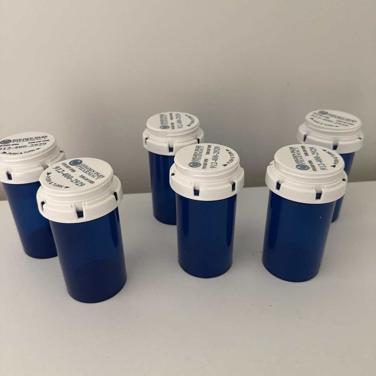 Lot of 6 BLUE Prescription RX Pill Plastic Bottles Crafts