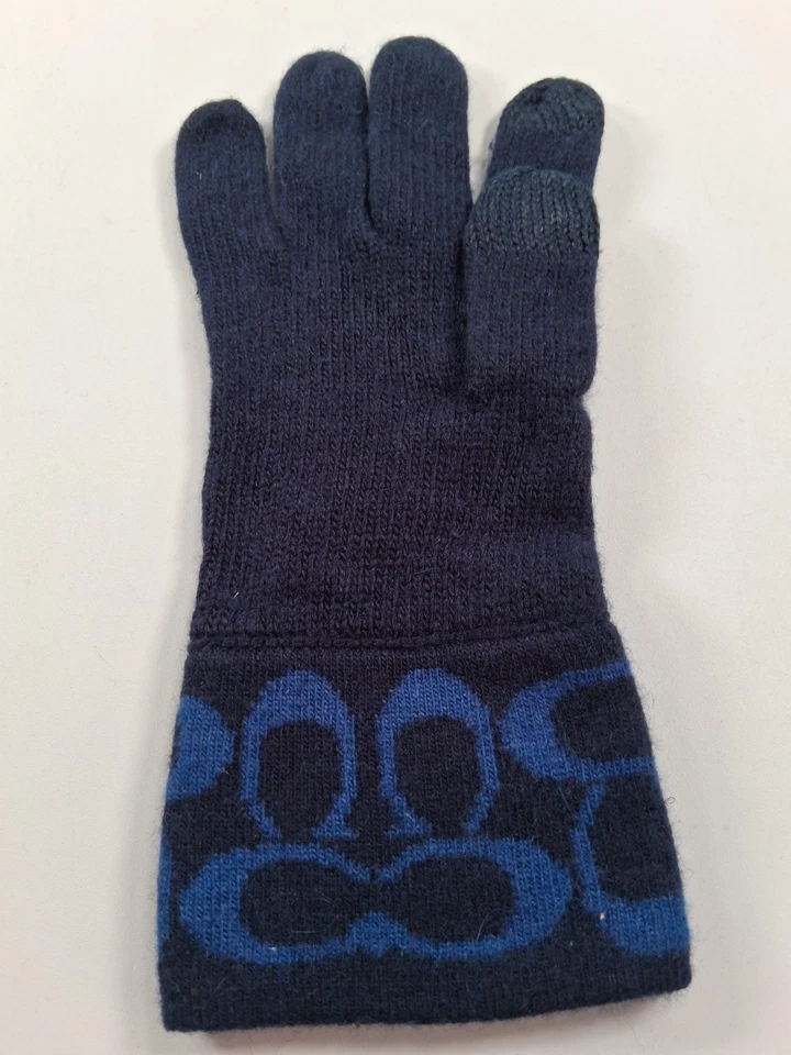 Mitones de punto Coach Signature en azul marino Foto 3 de 4