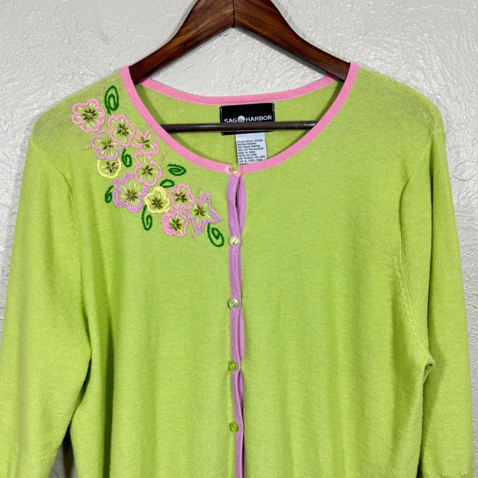 Cárdigan Suéter Vintage Años 90 Cottagecore Mediano 3D Bordado Coqueta Algodón Ramie Foto 2 de 4