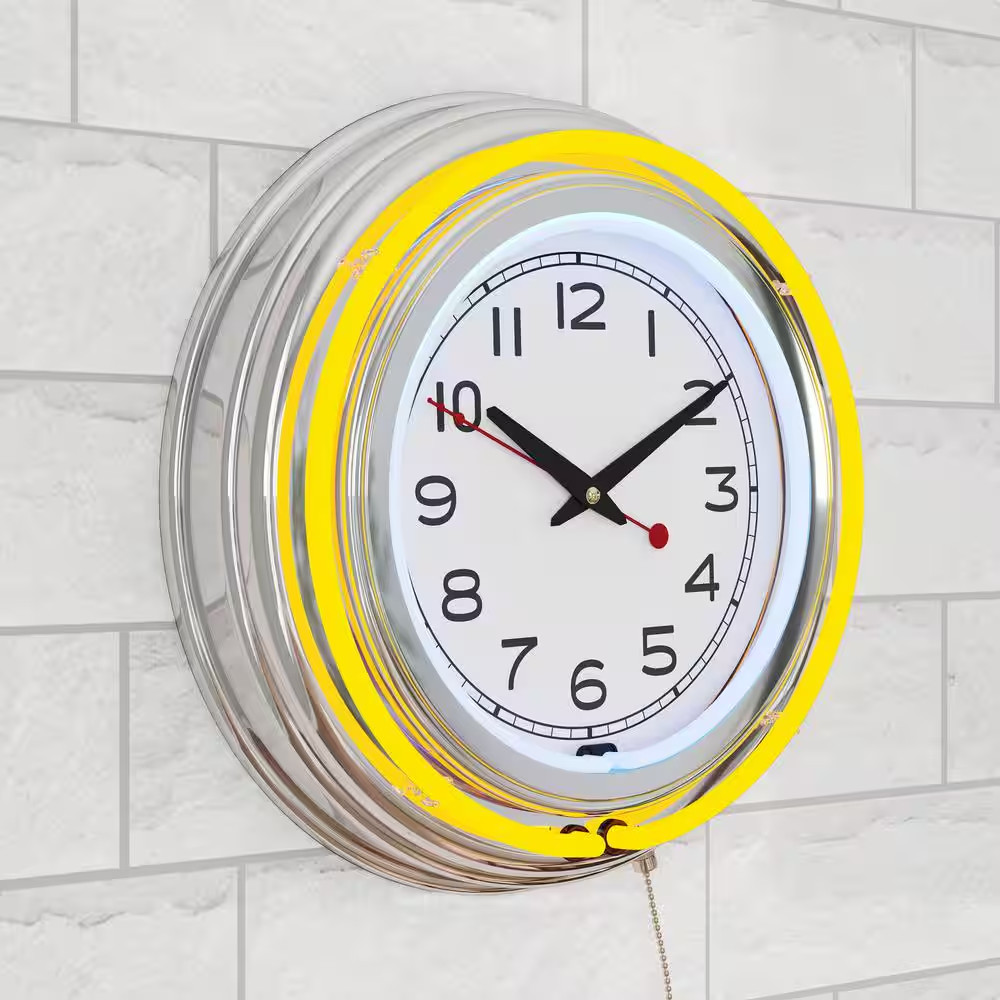 3 In. X 14 In. Yellow Double Ring Neon Clock