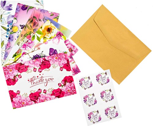 54 Floral Bulk Set All Occasion Thank You Cards with Envelopes & Stickers 4 x 6 - Picture 3 of 8