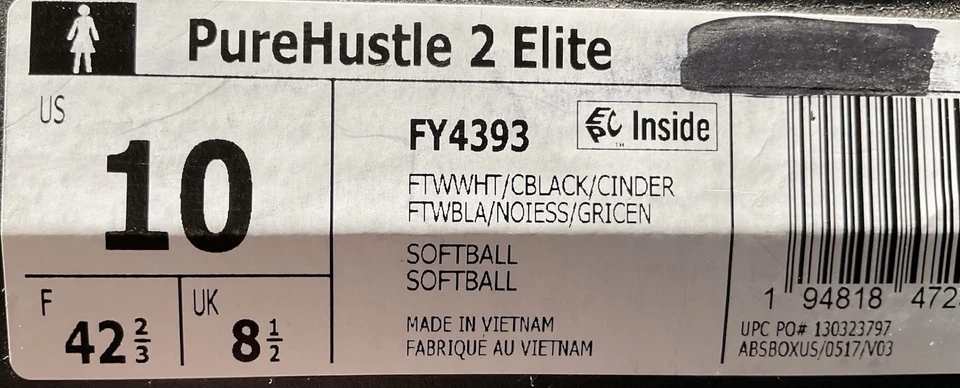 Adidas Women’s PureHustle 2 Elite Metal Cleats Size 10 White/black - Image 4 of 4