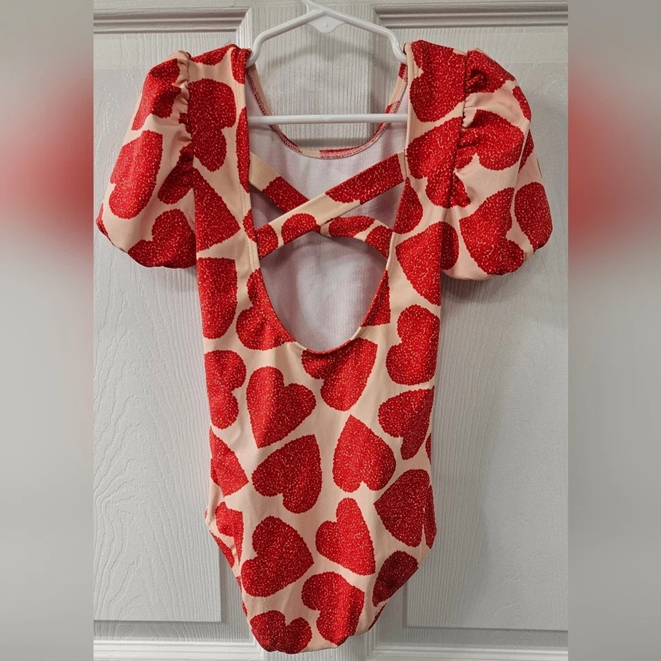 Traje de baño Mini Boden rosa corazón mangas con volantes talla 6-7 para niña Foto 4 de 4